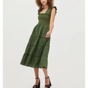 Hill House Green Tiered Ruffled Midi Dress